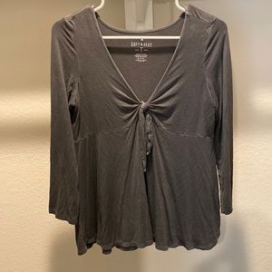 American Eagle Soft and Sexy Gray T with Tie Bust Accent